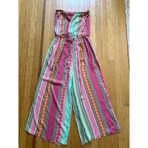 NWT Elan Aztec Jumpsuit strapless Small geometric print pink orange blue